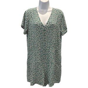 Rails Sophia‎ Romper Lotus Print Size L V-Neck Green Floral Short Sleeve One